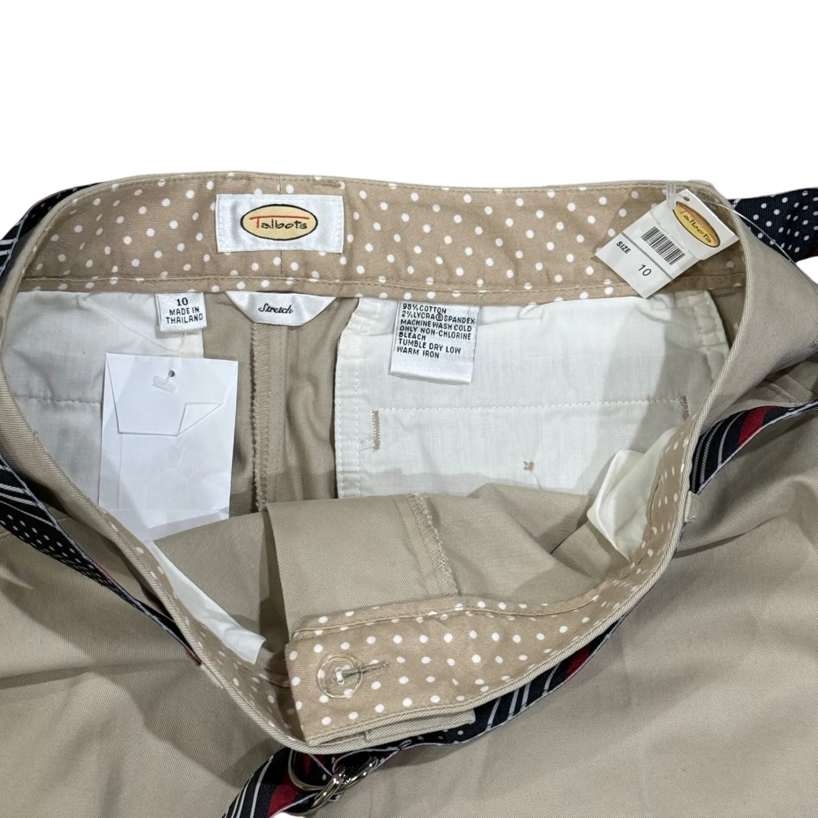 Talbots Women's‎ Beige Stretch Pants Size 10 Wide Leg Belted Tailored Trousers - Image 3