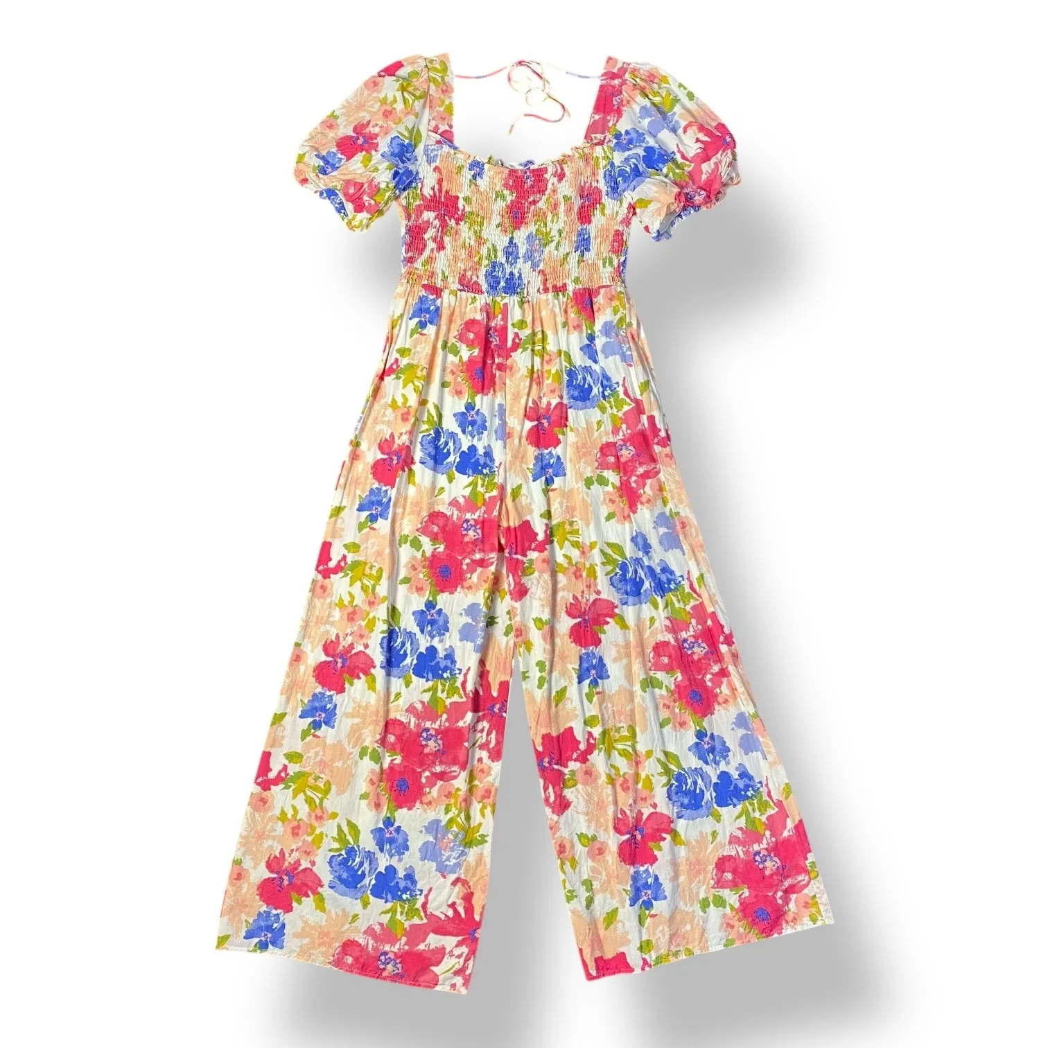 Skies are Blue Spring Summer Floral Short Sleeve Smocked Jumpsuit Size M Easter - Image 7
