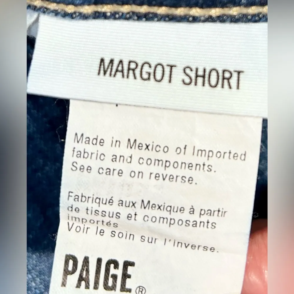 PAIGE Margot  High Waist Distressed Raw Edge Medium Wash Jean Shorts Sz 25 - Image 8
