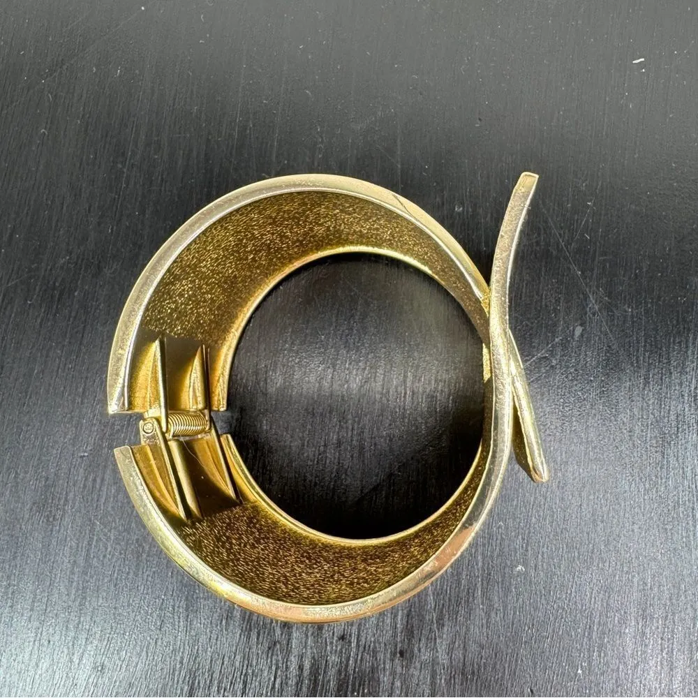 Gold Metal Black Rhinestone Cross Cuff Bracelet Chunky Wide - Image 9