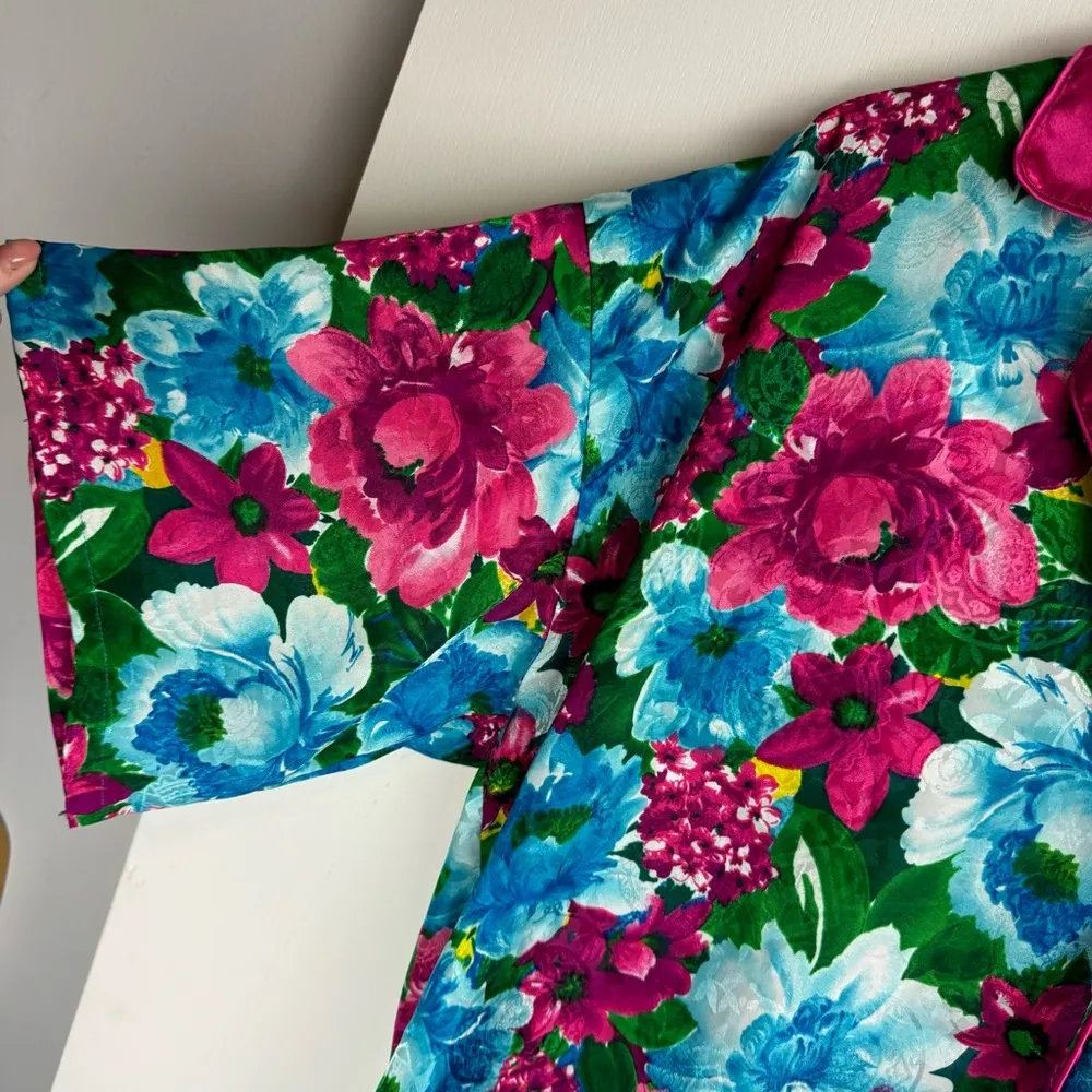 Vtg Victoria’s Secret Satin Abstract Floral Button Down Sz M/L Pajama Tunic - Image 6