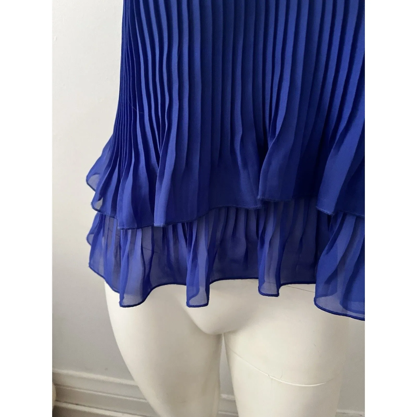Aqua Clothing Cobalt Blue Strappy XS Pleated Whimsical Cami Top Flared Tiered - Image 2