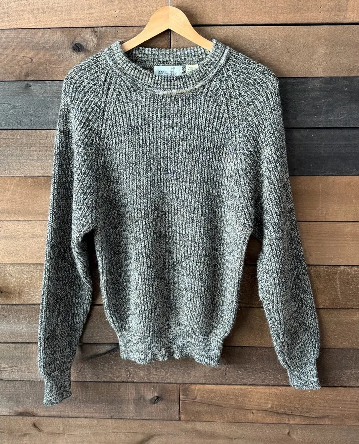 Vintage 80s Penn’s Landing Marled Knit Sweater Gray Chunky Acrylic Medium - Image 1