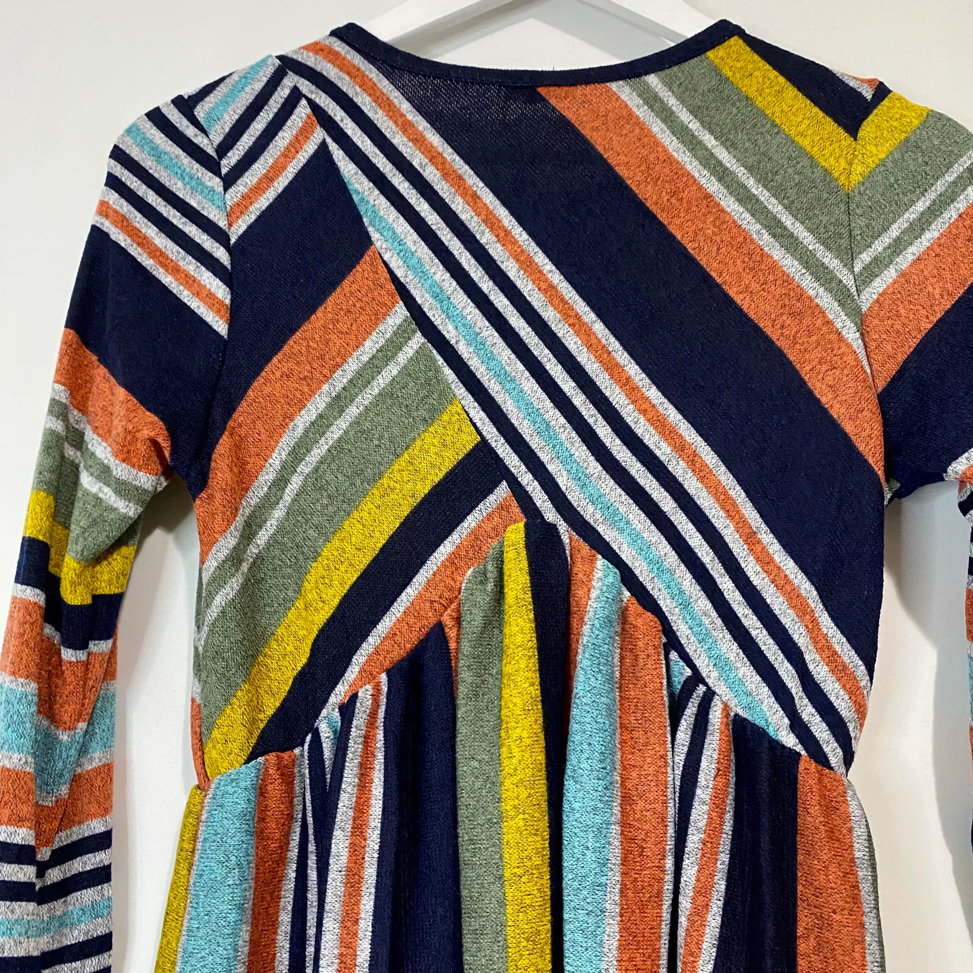 Egs Women’s Long Sleeve Knit Crewneck Midi Dress Mustard & Navy Stripe Size Sm - Image 7