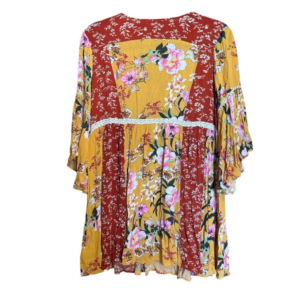 UMGEE Tunic Top Womens Blouse Medium Mix Floral Print Boho Gauze Balloon Sleeves - Image 6
