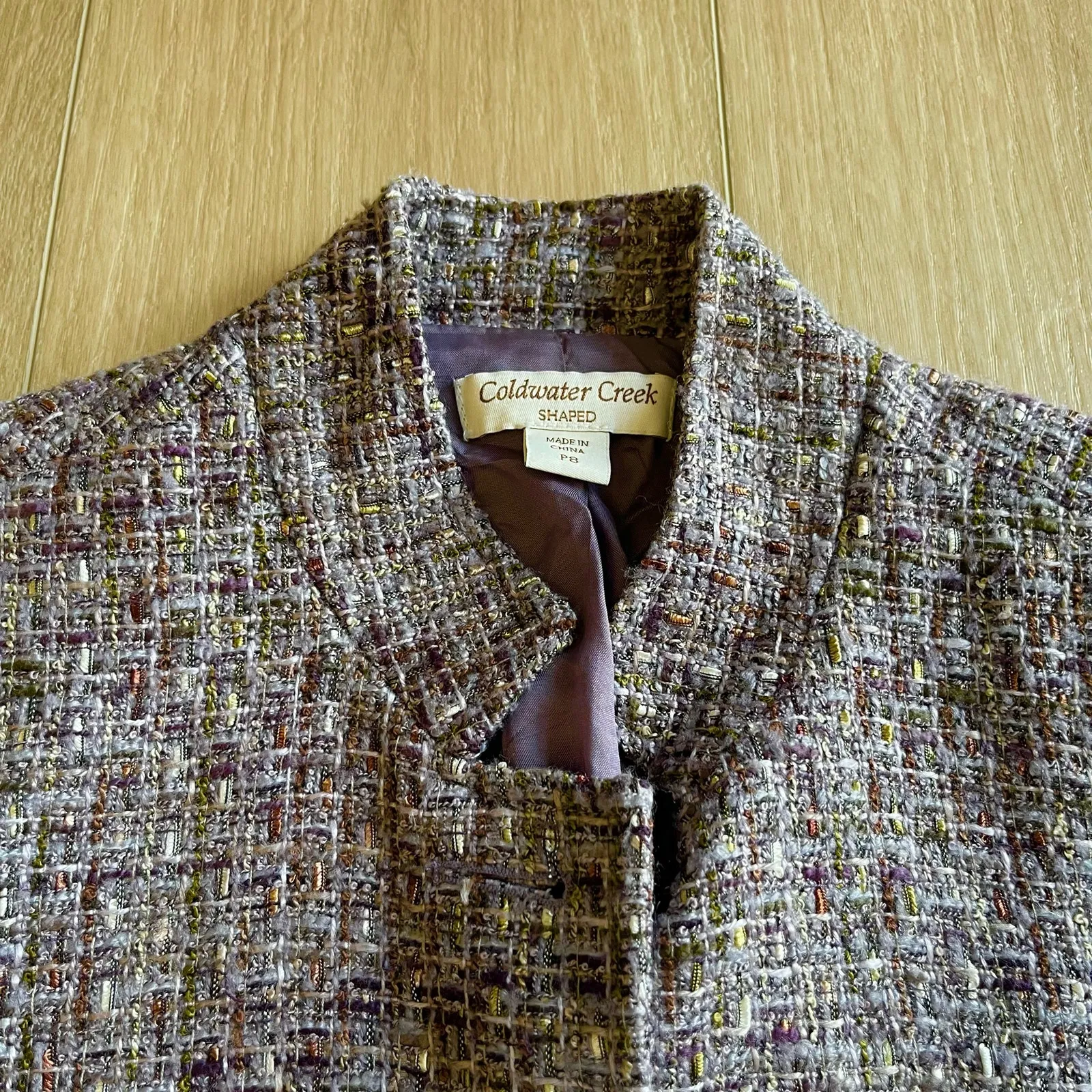 Coldwater Creek Women’s Purple Tweed Boucle Blazer Sz P8​ - Image 3