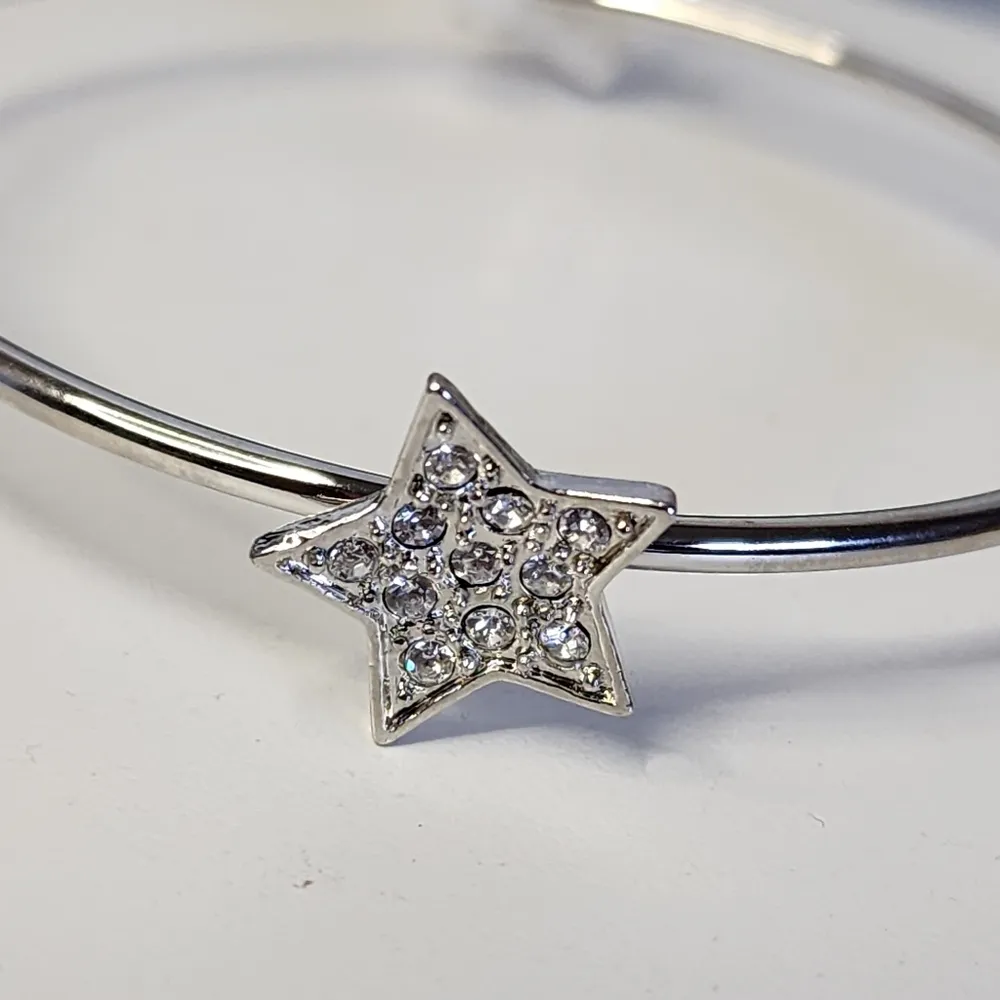 Silver Steel Bangle Bracelet with Stars Pave Crystals - Image 2
