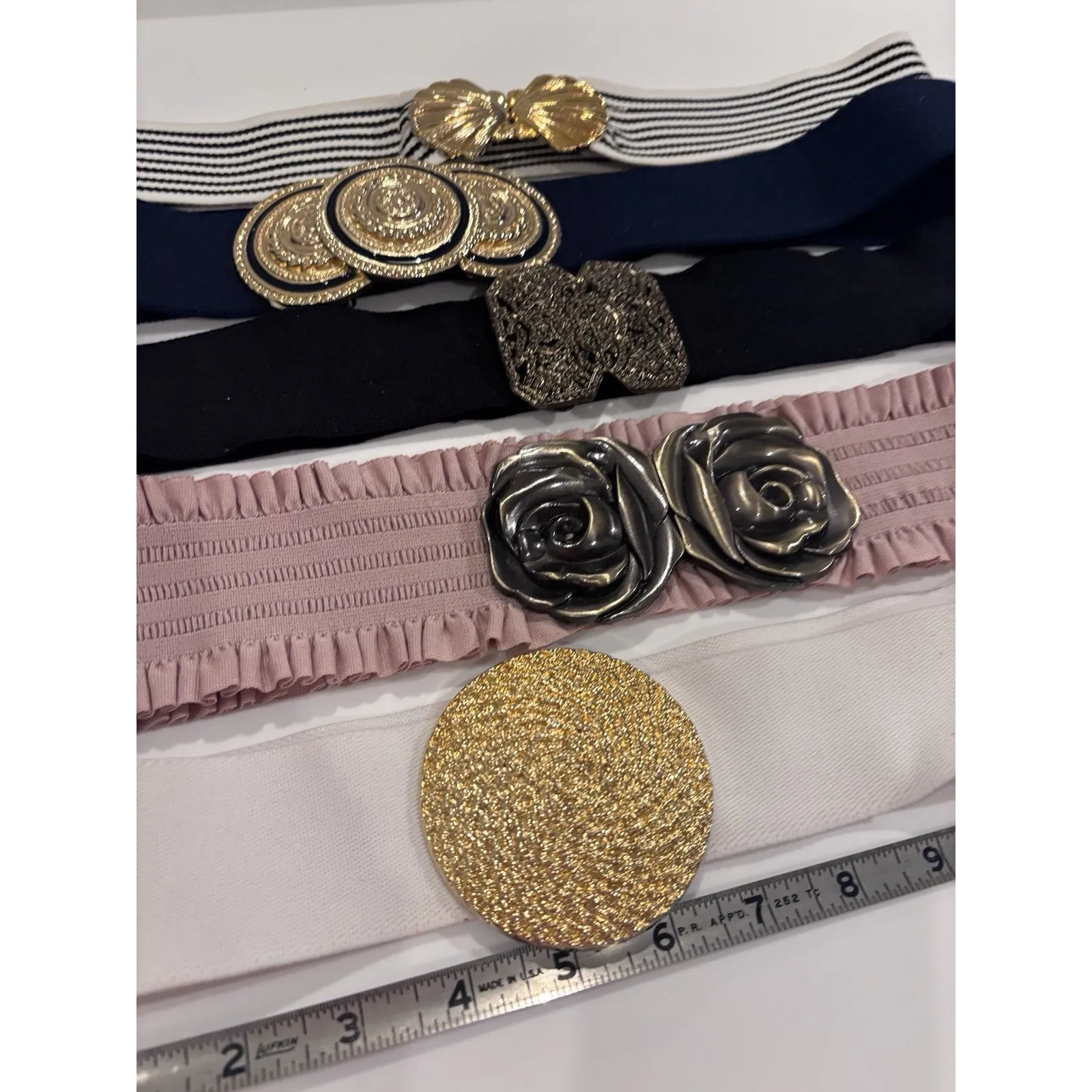 5 Vintage 80's 90's Womens Stretch Belts Wide Retro Glam Metal Lot Y2K - Image 2