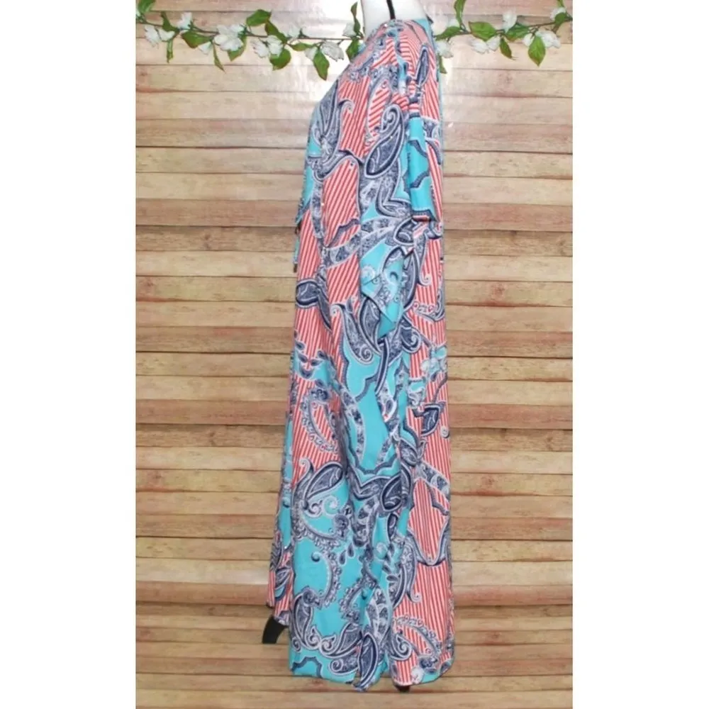 Riviera Sun Caftan Patio Dress Colorful Studded Size Free Plus Paisleys V - Image 5