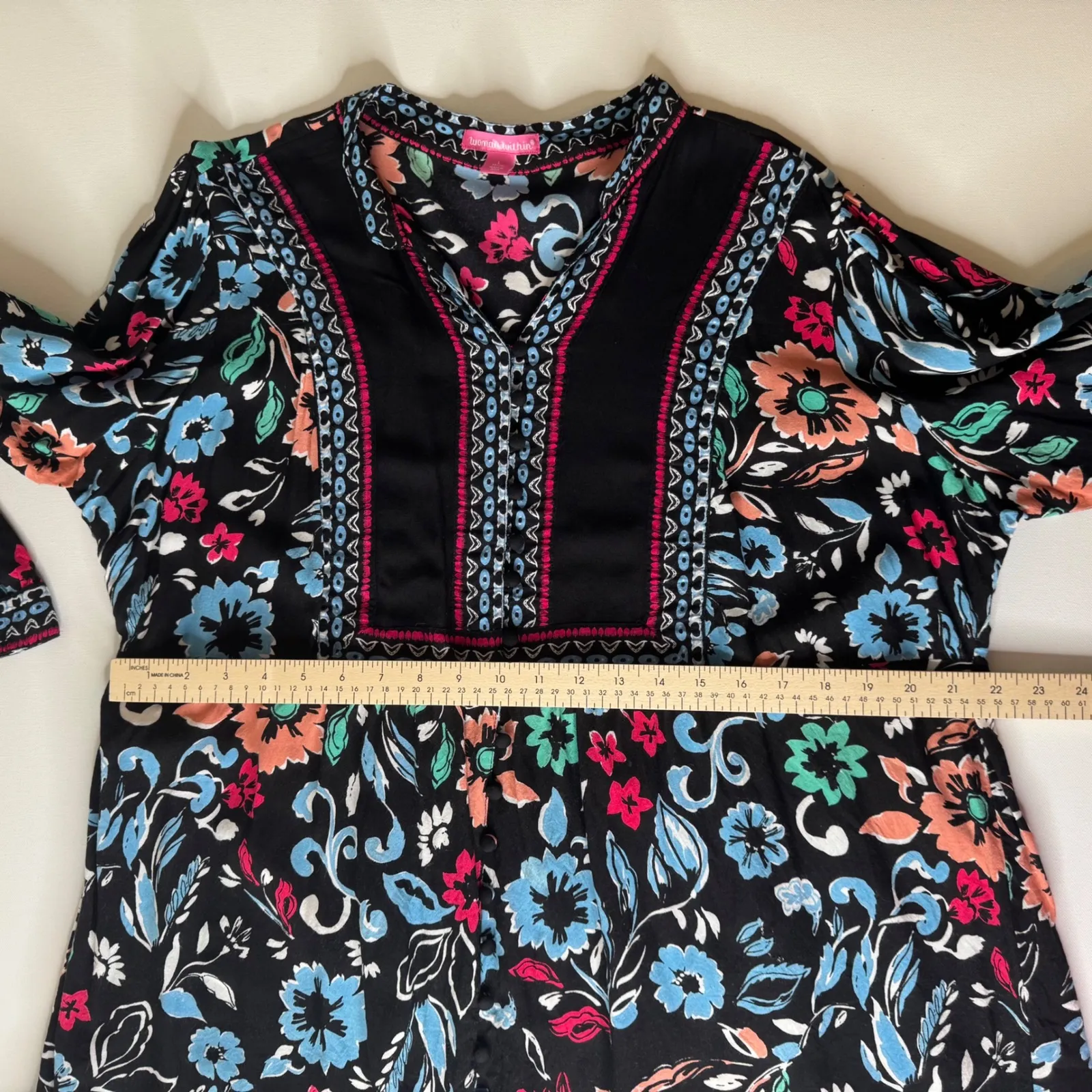 Woman Within Floral Tunic Top Large‎ Multicolor Peasant Comfy Colorful Festial - Image 11