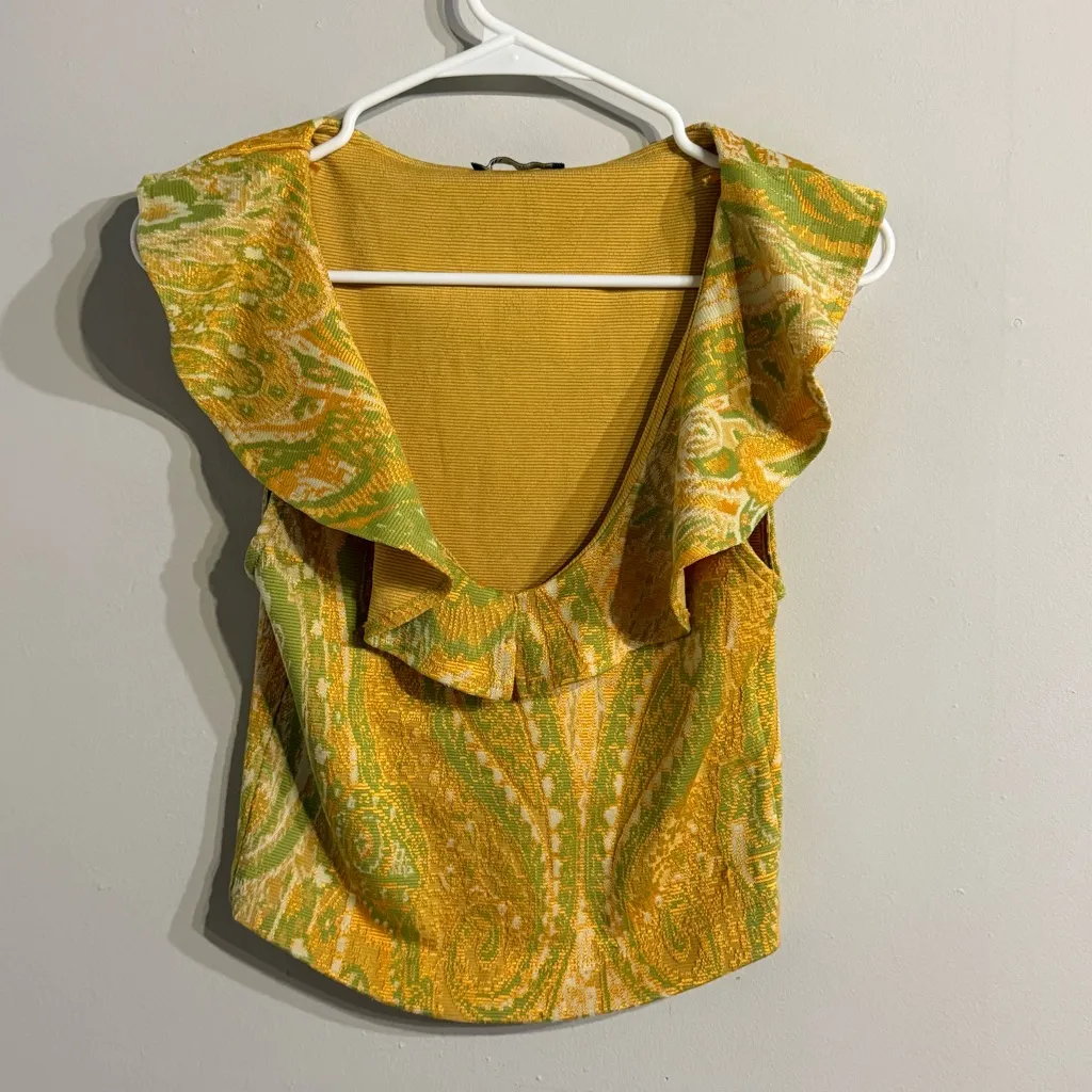 Zara Green and Yellow Paisley Blouse - Image 2