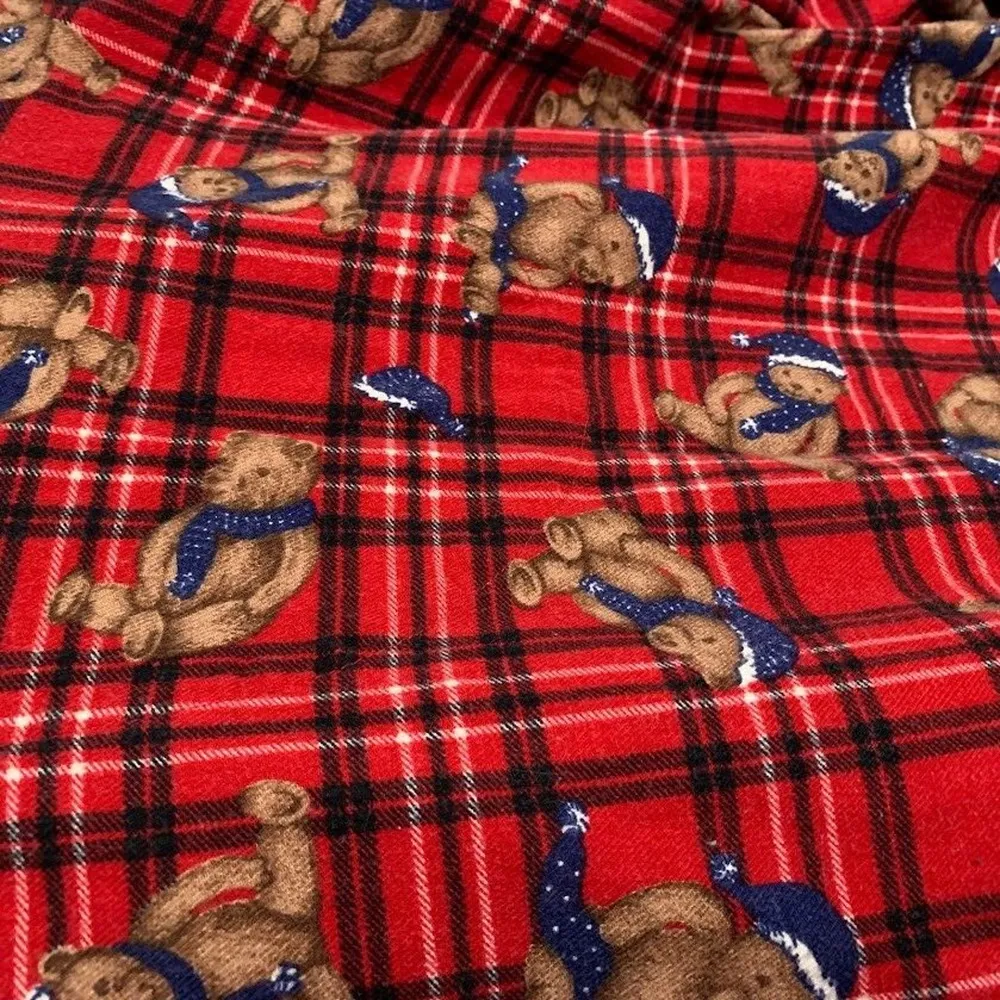 Vintage CHANCE ENCOUNTERS Teddy Bear Nightgown Long Red Plaid Flannel Womens M Size M - Image 4