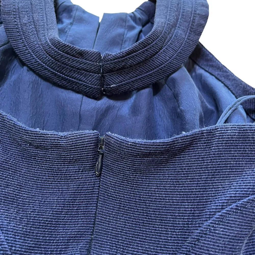 Navy Blue Halter-Neck Sheath Midi Mermaid Dress - Image 8