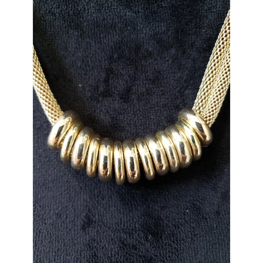 Womens 2 Strand Gold Tone Rings Bold Mesh Chain Necklace Jewelry with Lobster - Image 3