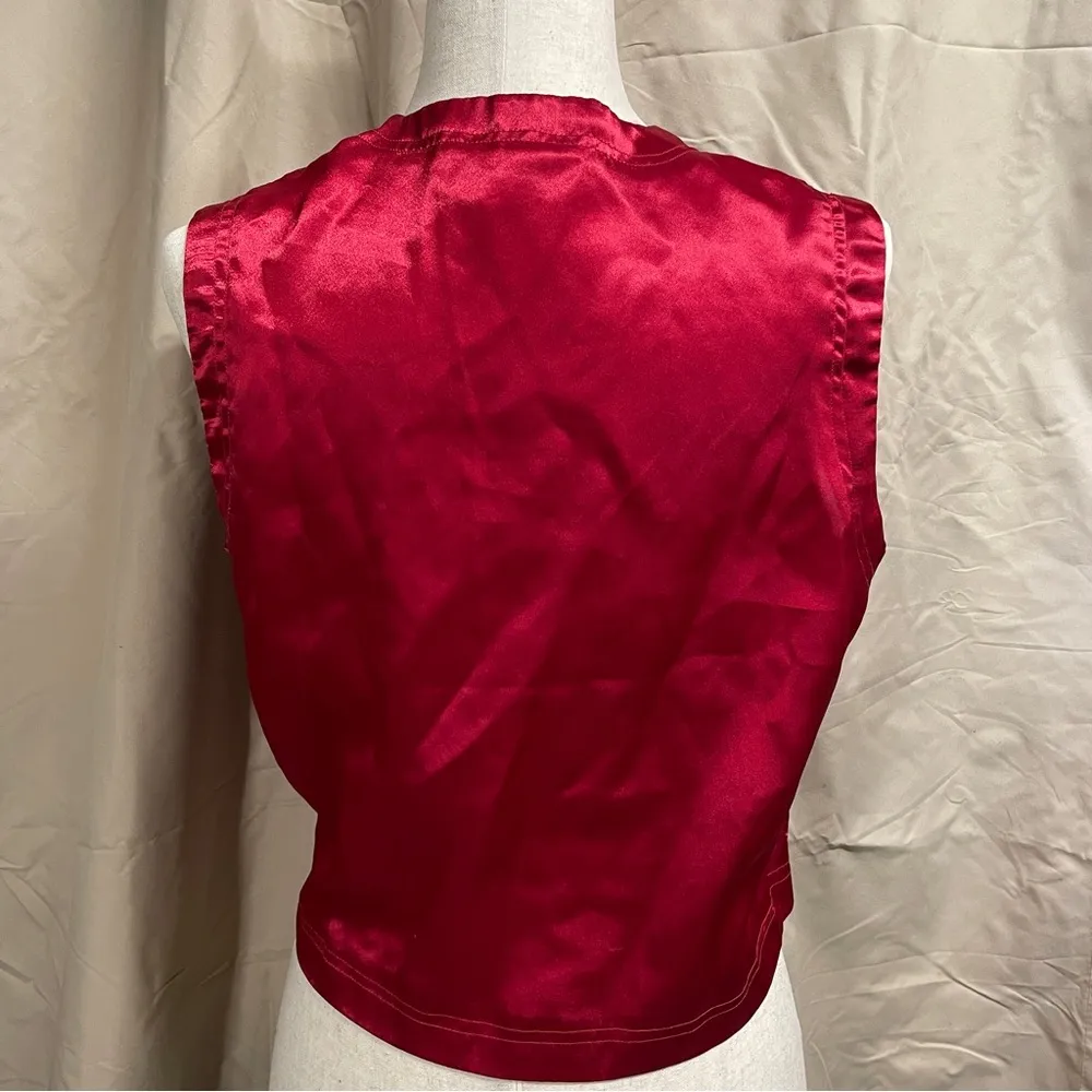 Bali Studios Vintage 90s Red Satin Button Down Vest M Witchy Whimsigoth Size M - Image 4