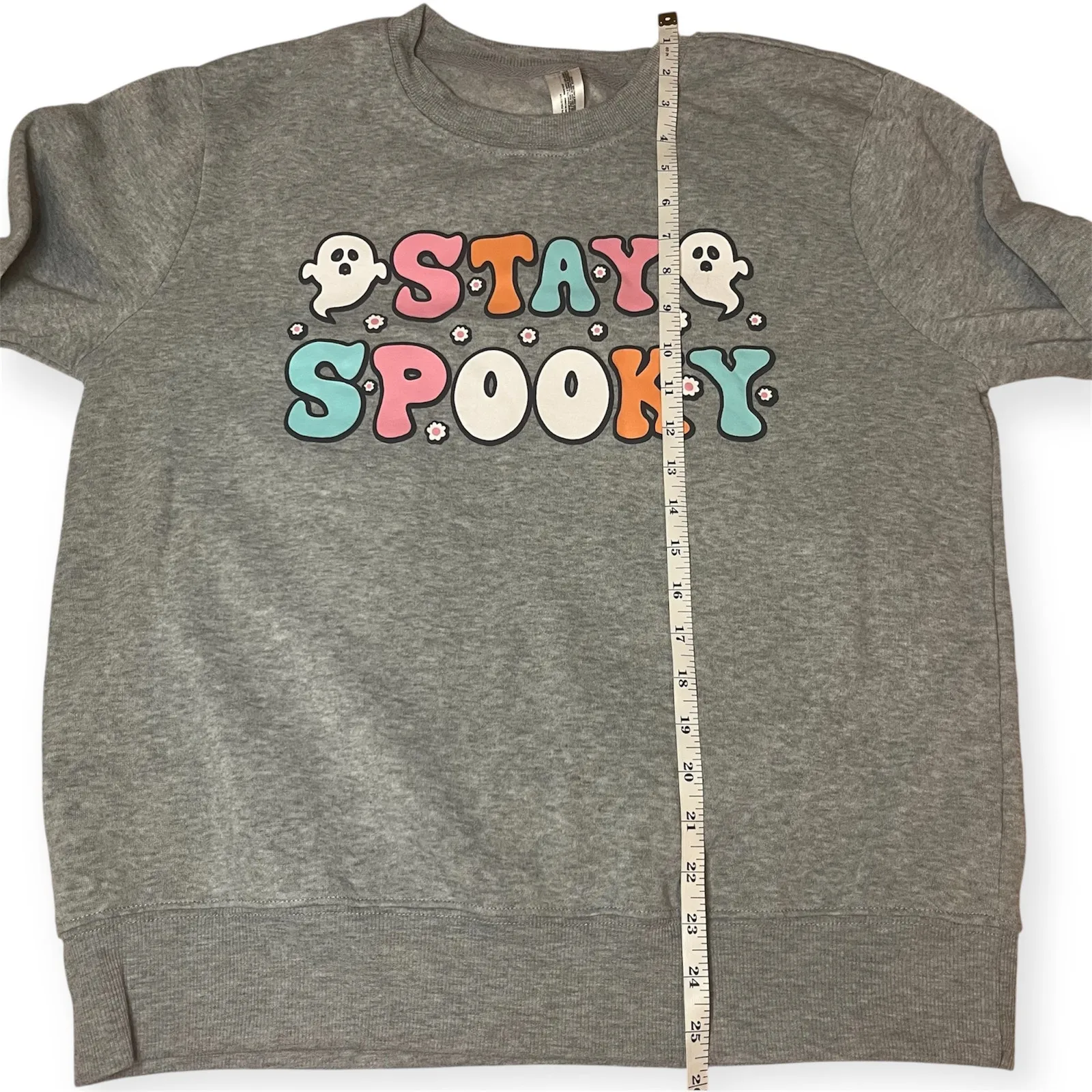 Stay Spooky Halloween Ghost Sweatshirt Gray Crewneck Pullover Large Cozy Fall L - Image 6