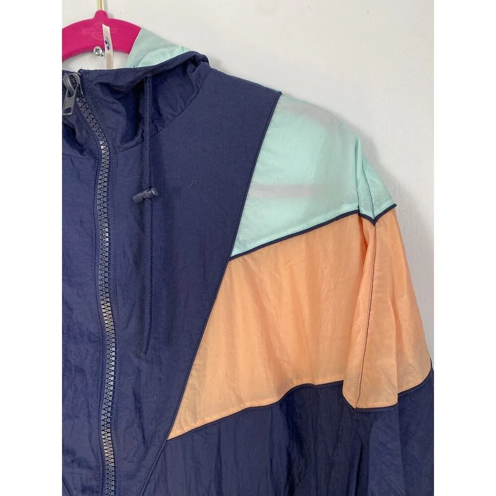 Free People Long Color Block Windbreaker Blue Orange Athletic Thin Small Nylon S - Image 5