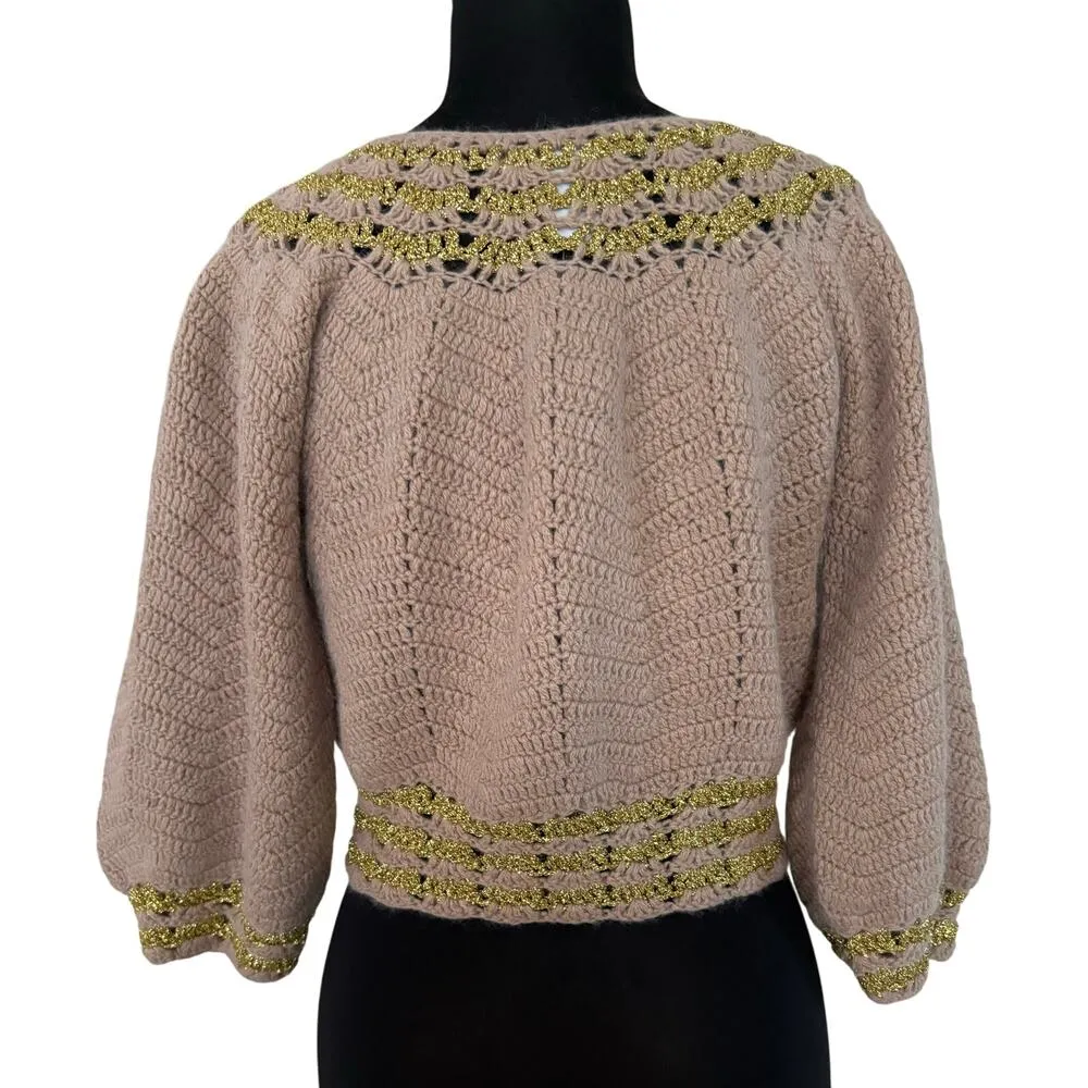 Cache Tan Luxe Metallic Cashmere Wool Blend Top New Sweater Stretch $168 NWT - Image 4