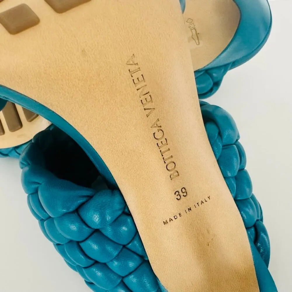 Bottega Veneta The Curve Mule Sandal Teal Blue Size 39 Braided Leather - Image 9