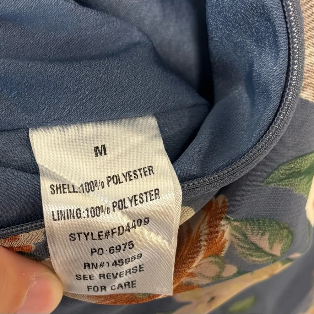 Dress Forum Los Angeles Blue Floral Midi Dress Slit Ruffle Formal Wedding Garden - Image 12