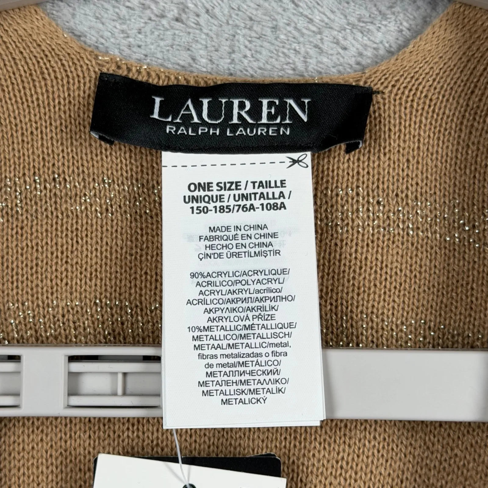 Lauren Ralph Lauren Tan Metallic Knit Poncho One Size Gold Shimmer Cape Wrap Top - Image 5