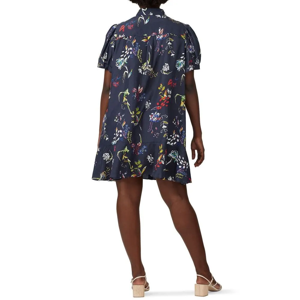 TANYA TAYLOR Navy Printed Floral Button Up Collared Aliciana Shirt Dress Size 14 - Image 2
