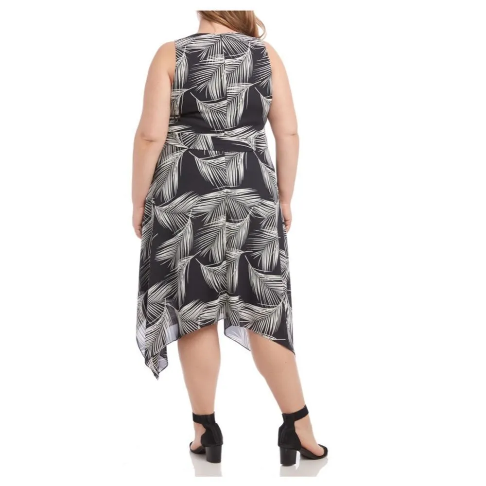 Karen Kane Sharkbite Hem Palm Print Midi Dress - Image 2