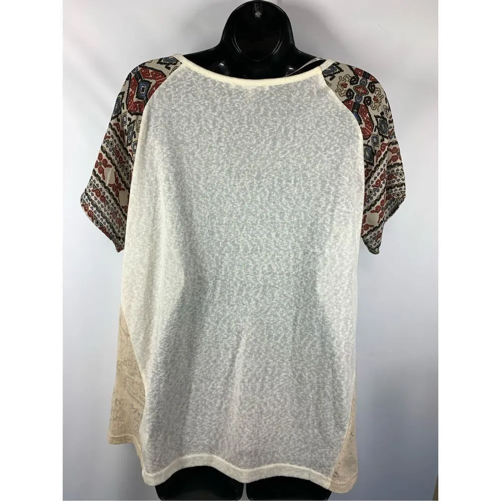 5---- Miss Me Buckle Aztec Paisley Sheer Side and Collar Bead Detail Top Size Me - Image 8