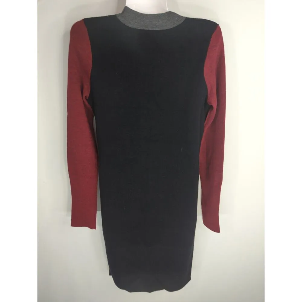 Derek Lam 10 Crosby Long Sleeve Crew Neck Sweater Dress Red Black Women's Medium - Image 5