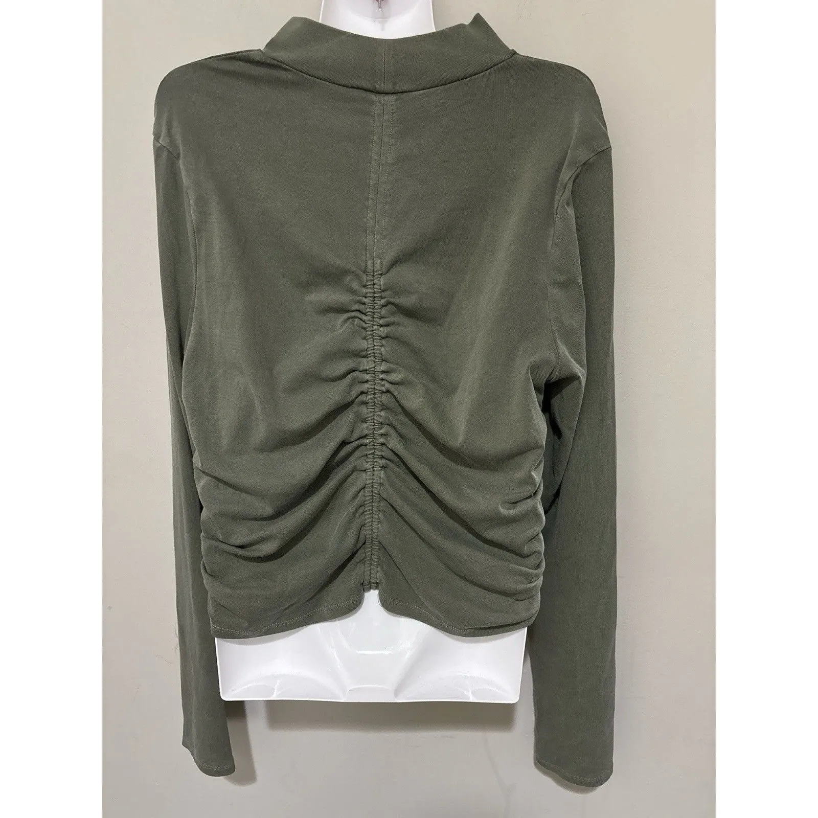 Forever 21 Womens 3X Front Back Ruched Khaki Green Long Sleeve Mock Neck Top - Image 4