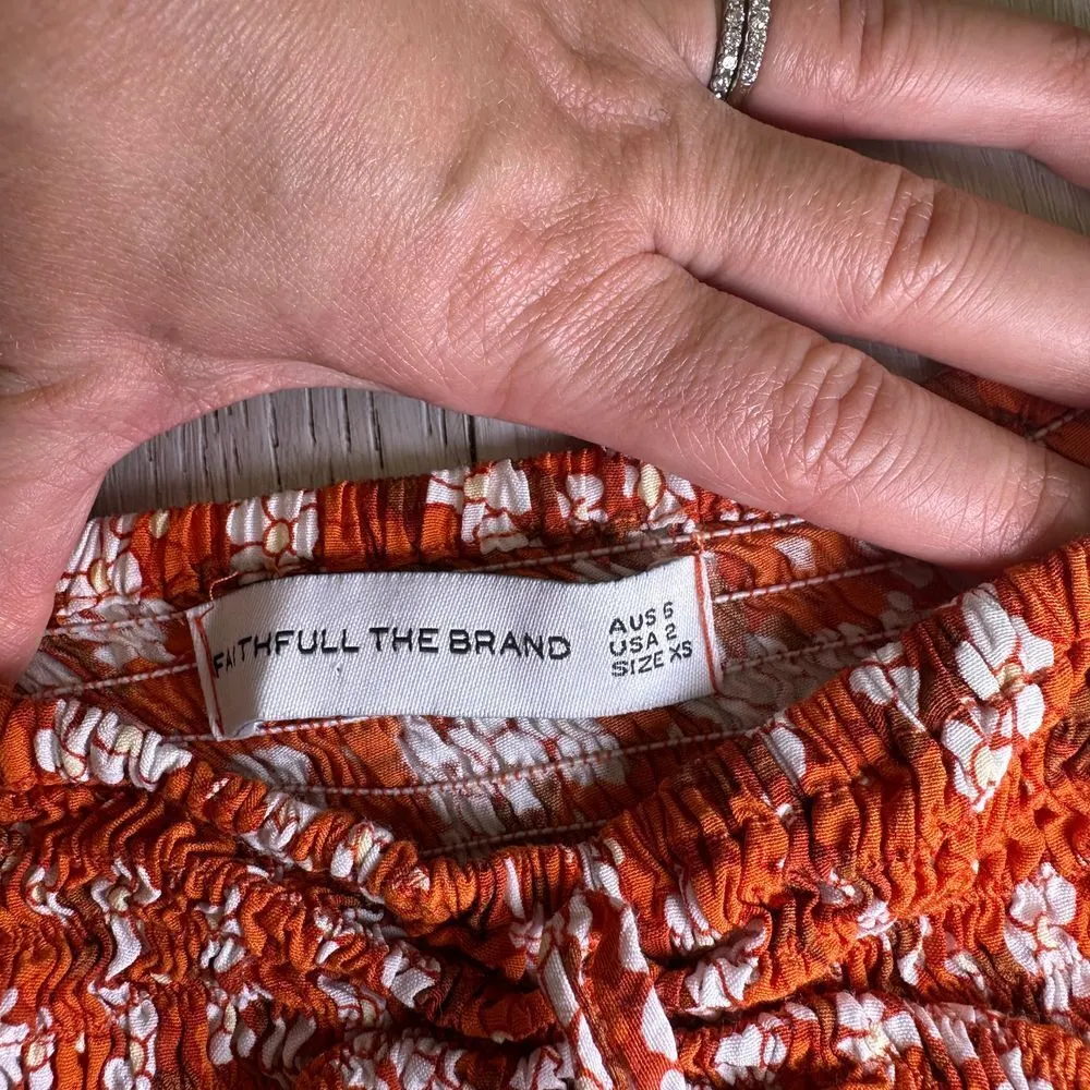 Faithfull the Brand Velika orange midi dress size 2 xs spring travel floral boho - Image 7