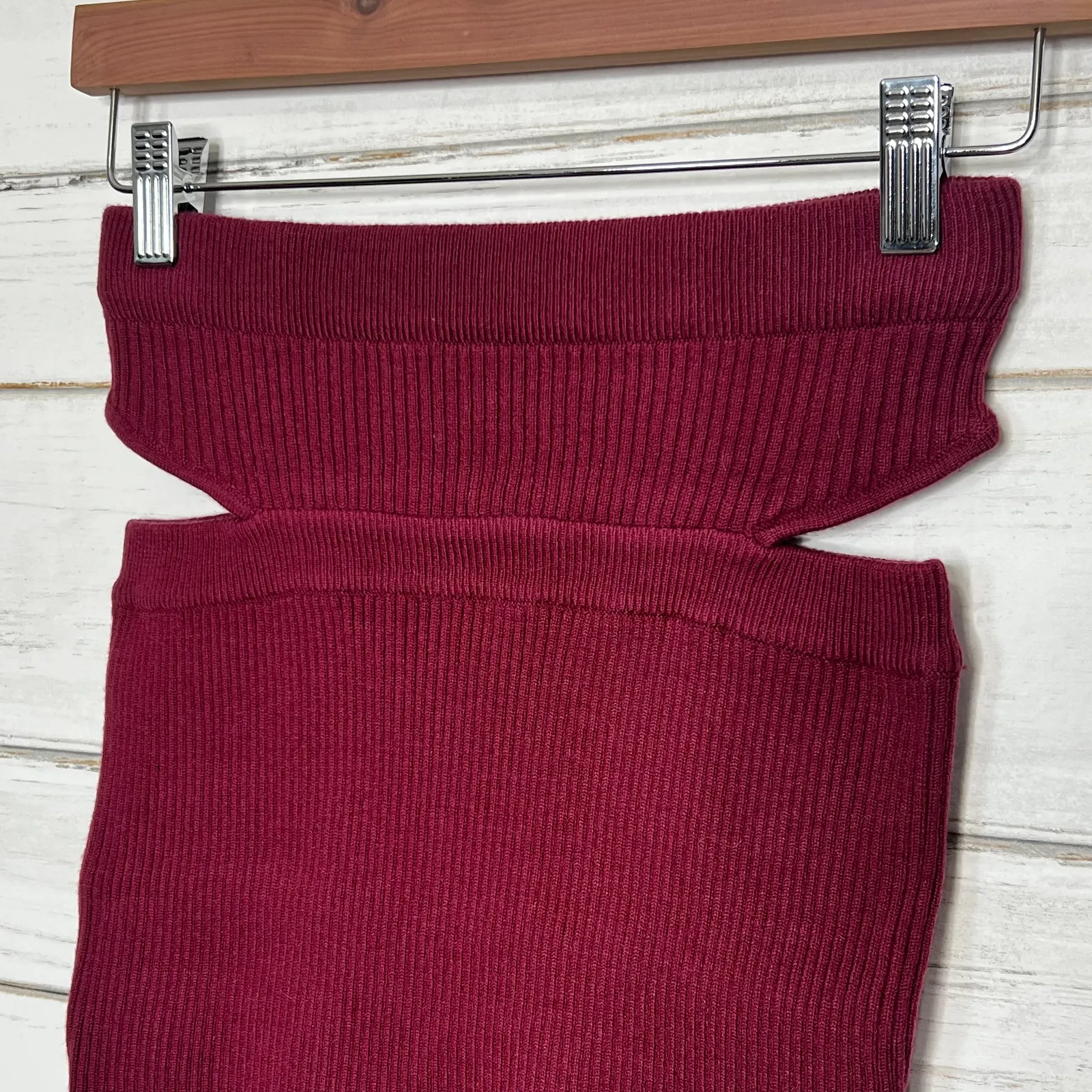For Love And Lemons Maggie Ribbed Skirt Cutout Maroon Size Small - Image 6
