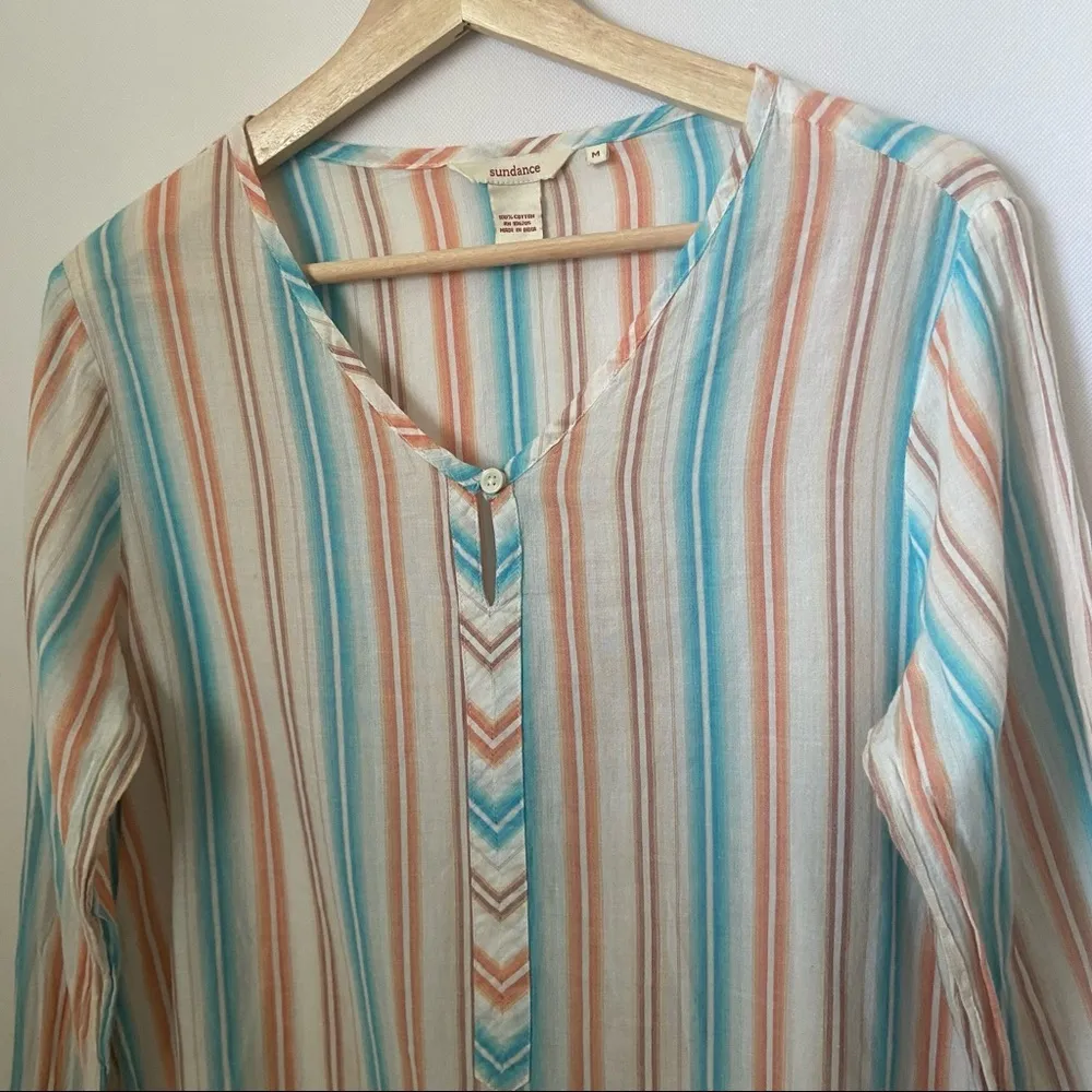 Sundance Top Striped Pop Over Long Sleeve Tunic Cotton Beach Vacation Medium - Image 2