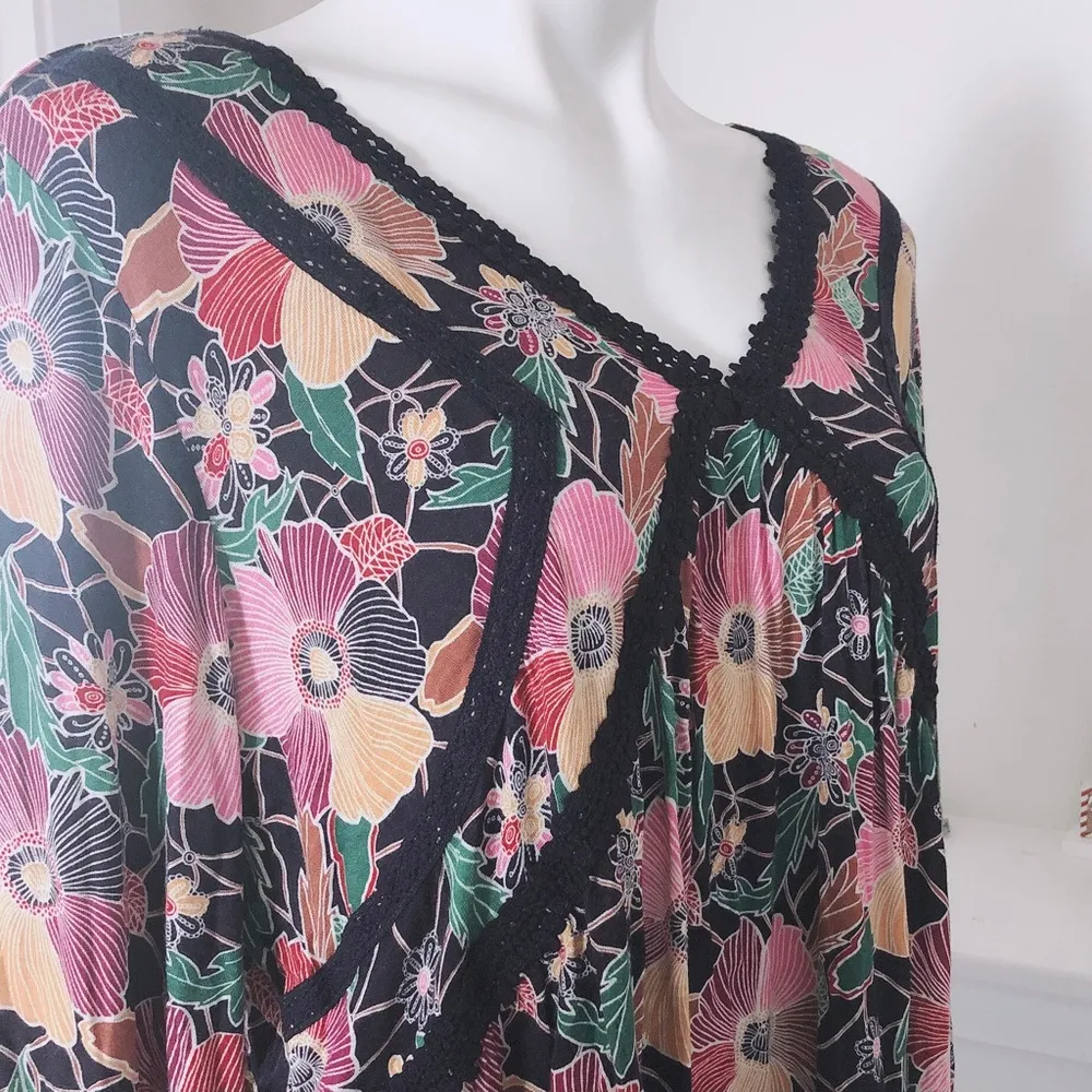 Vintage America Blouse Sabrina Flower Power Knit Top Plus Size 1X New w/Tag - Image 8