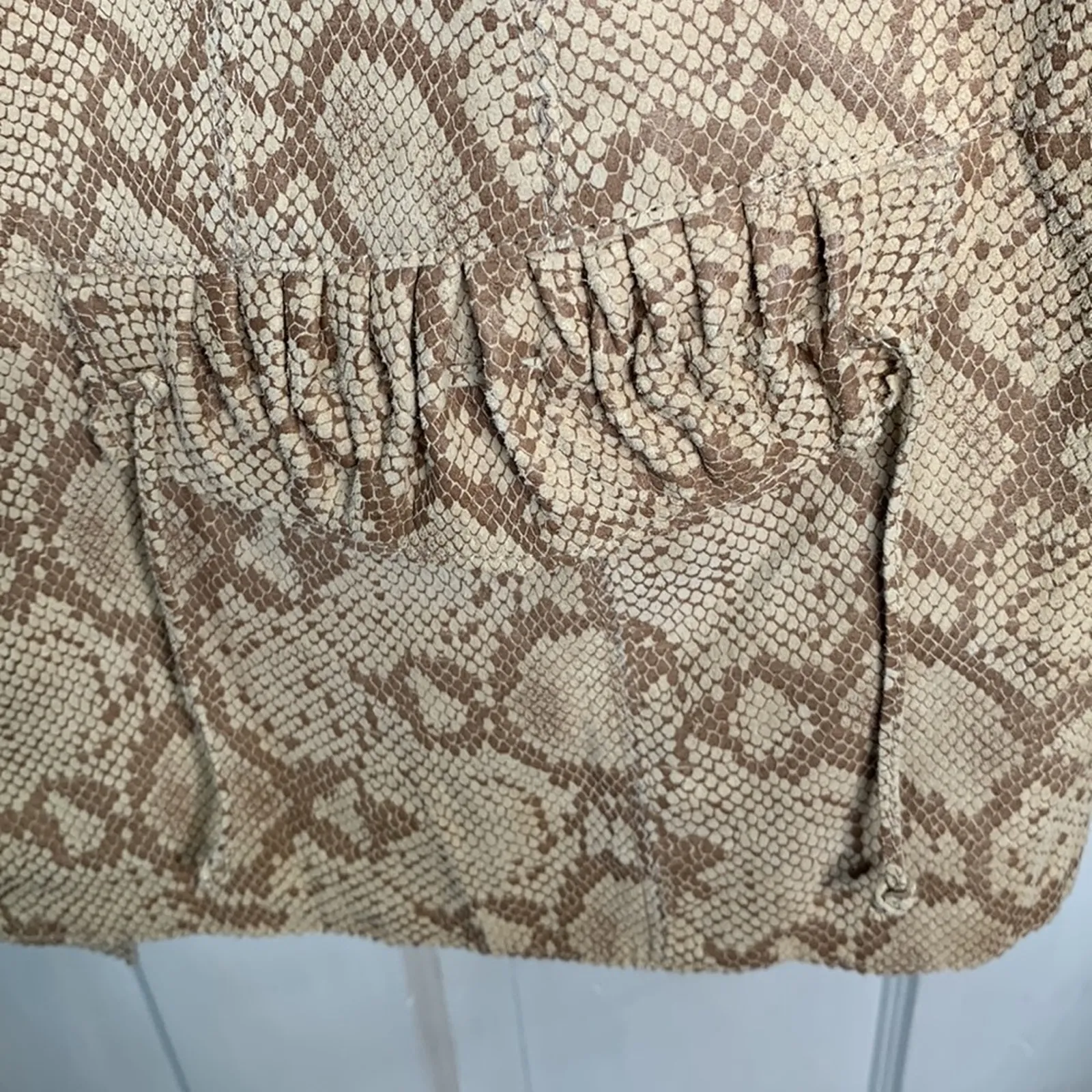 Chi by Falchi Collarless Snake Print Tan Cream Leather Jacket NWOT Plus Size 1X - Image 7