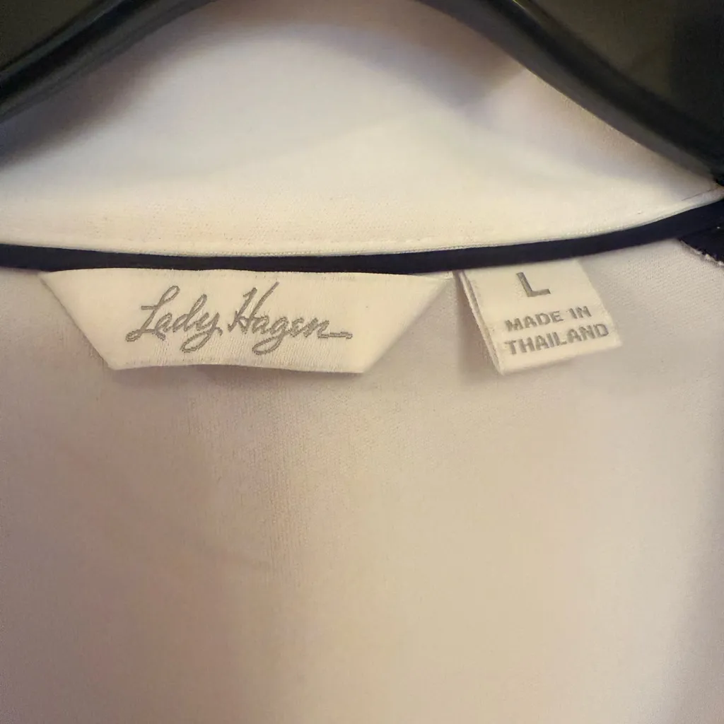 Lady Hagen White and Blue Women’s Polo Shirt - Image 4