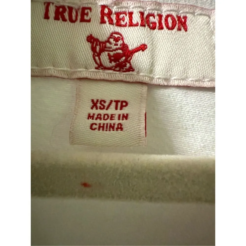 True Religion Fashion trucker with Red Logo on Sleeves Sz XS White Jean Jacket - Image 3