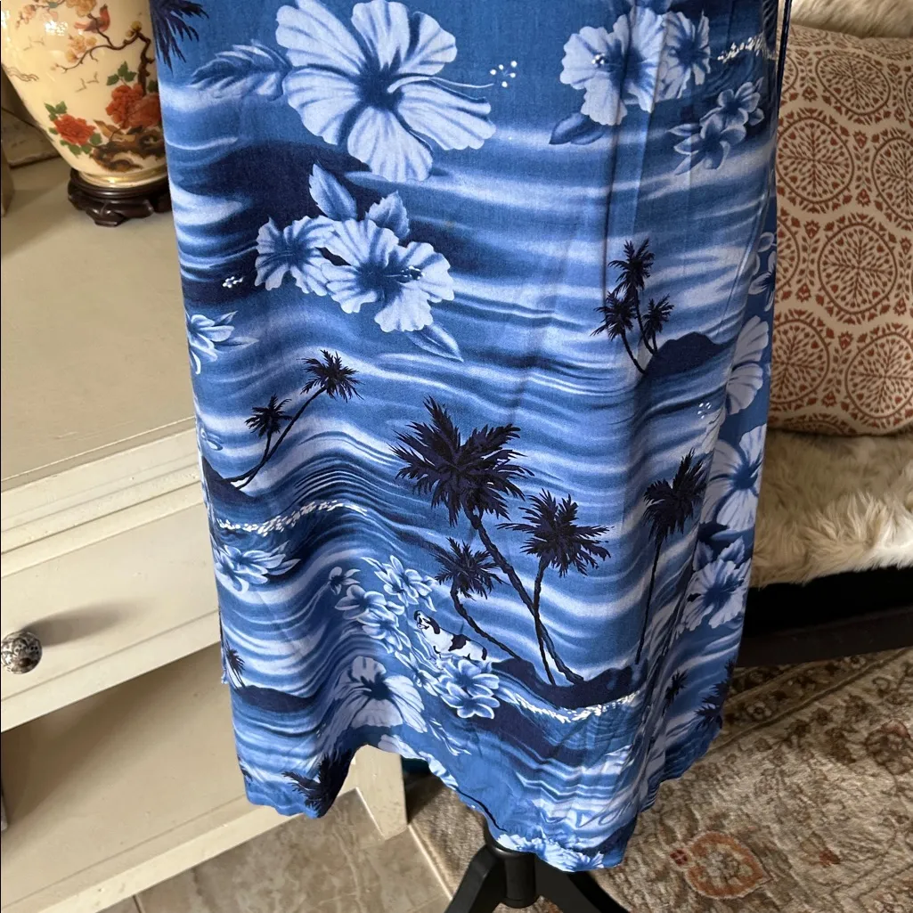 Big dog Vtg 80’s 90’s blue tropical Hawaiian print shift dress M - Image 3