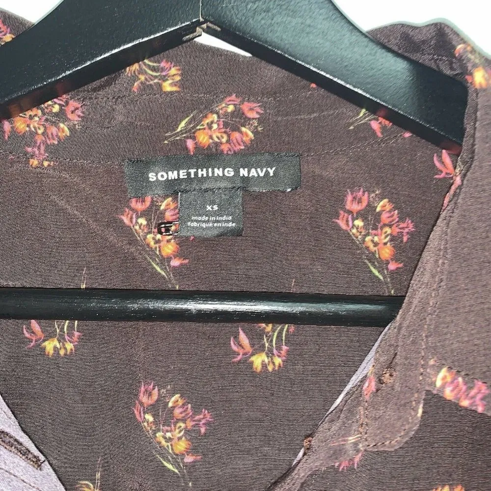 Something Navy Womens Brown Ganache Bohemian Button Down Shirt Floral Top XS - Image 5