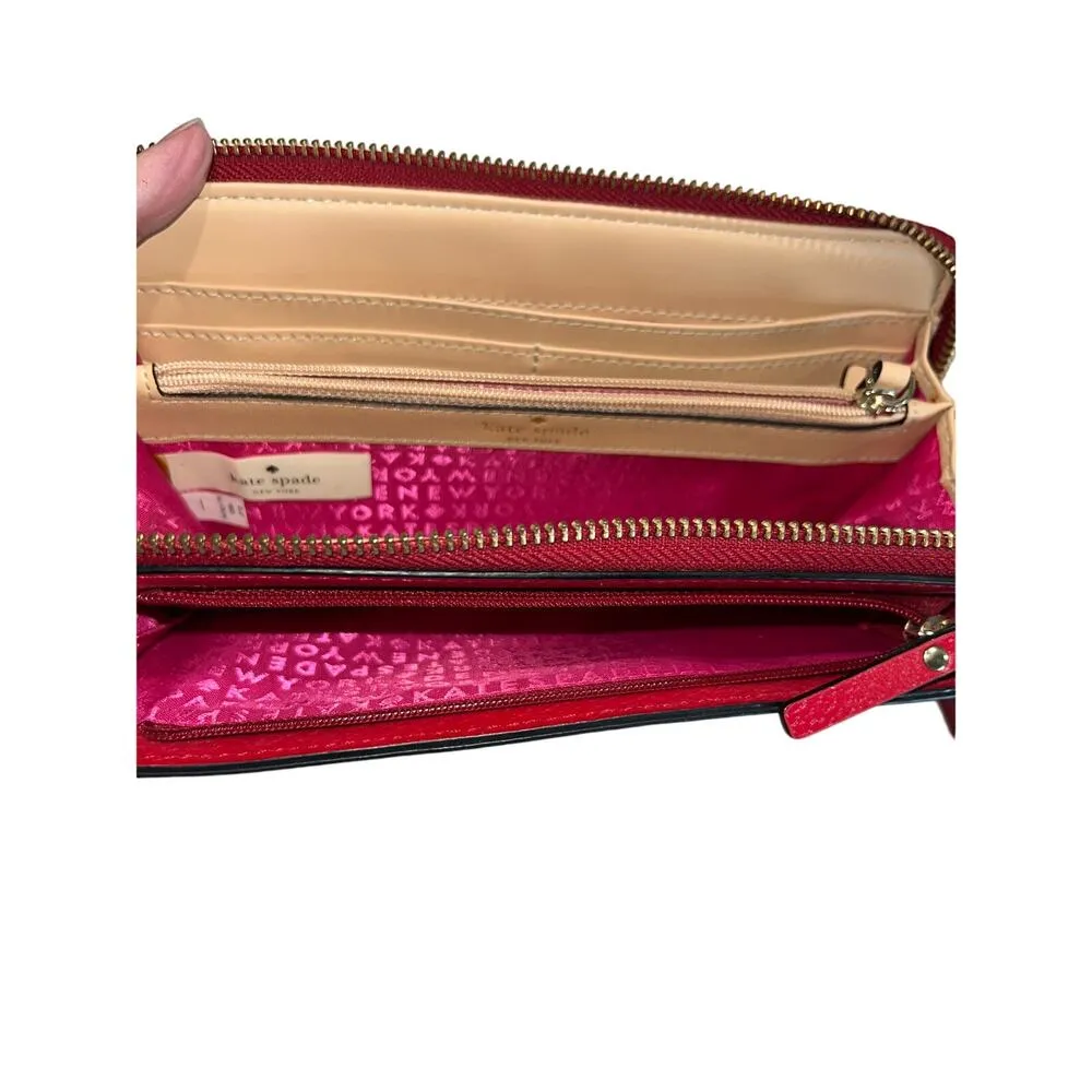 Kate Spade New York Red Pebbled Leather Envelope Wallet Clutch Wristlet Designer - Image 8