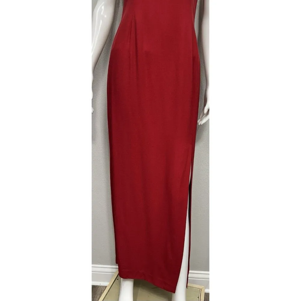 VTG Jessica McClintock Gunne Sax Maxi Dress 9/10 Red Rhinestone Straps 90s Y2K - Image 5