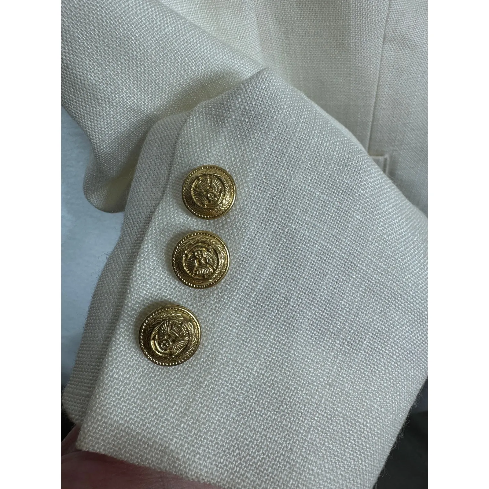 Vintage Worthington Women's Ivory‎ Blazer Gold Crest Buttons Lined Japan Size 10 - Image 3
