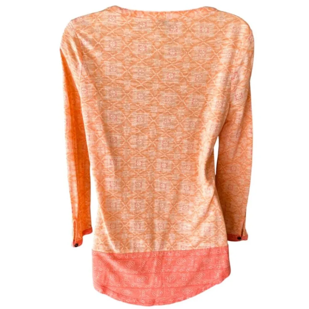 LUCKY BRAND Coral Place Scarf Orange Boho Long Sleeve Paisley Top ~ Womens SMALL - Image 3