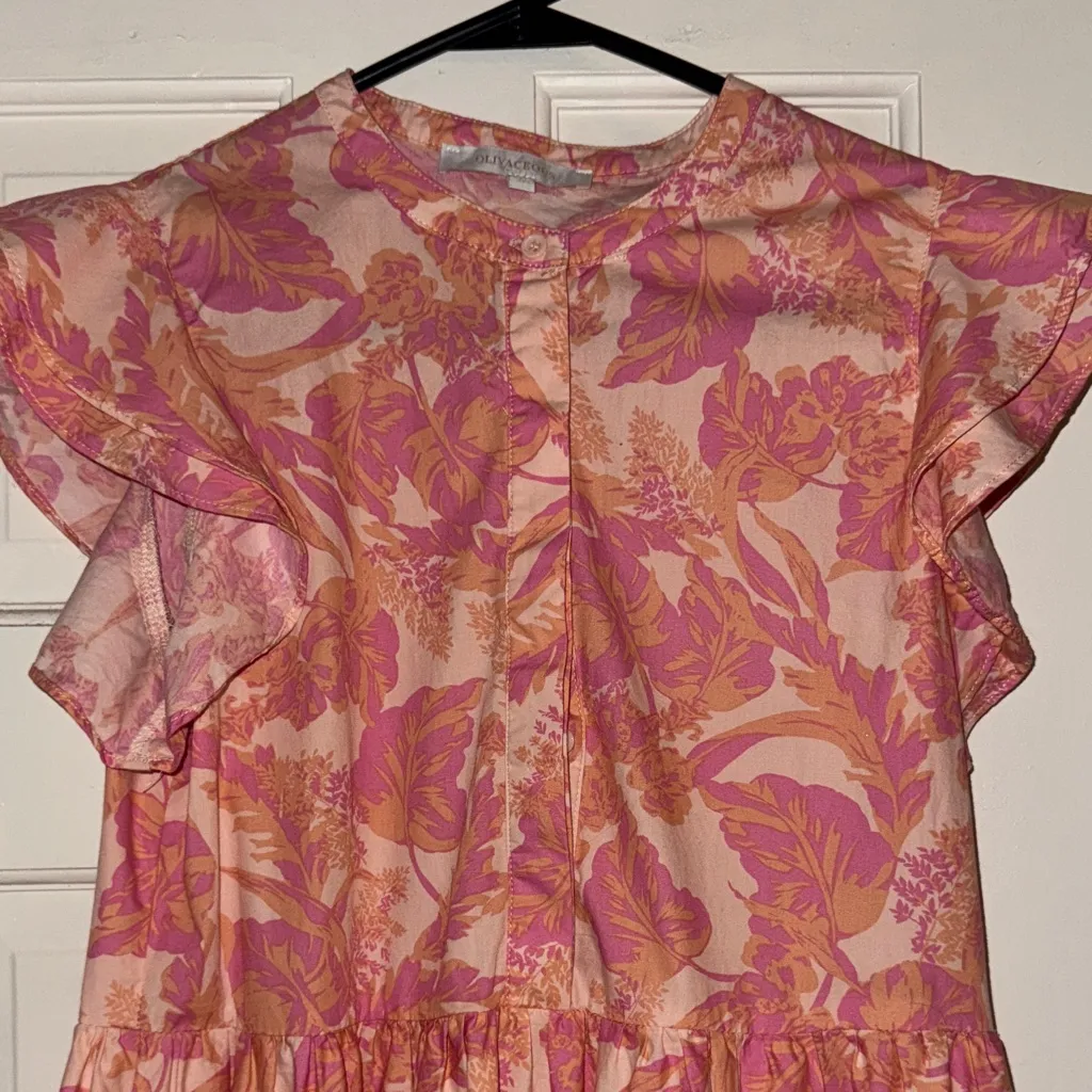 Olivaceous Pink Floral Maxi Dress with Ruffle Sleeves - Image 4