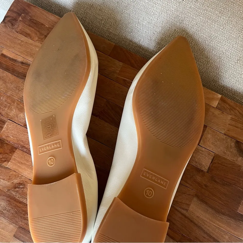 Everlane Italian Leather The 40 Hour Pointed Toe Flats in Cream White Size 10 - Image 11