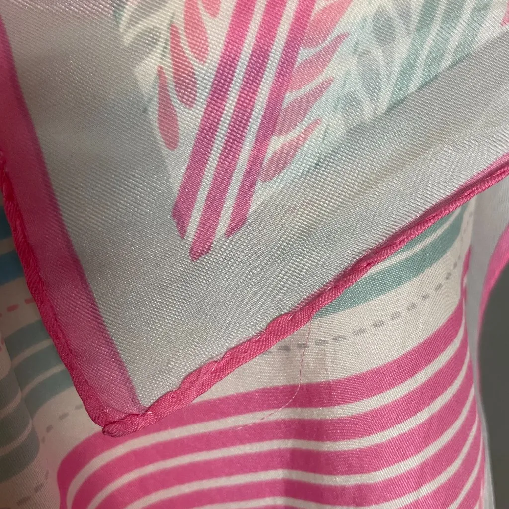 Vintage Scarf Square Diagonal Stripes Twee Retro Pink‎ White Blue Gray 22.5x23 - Image 6
