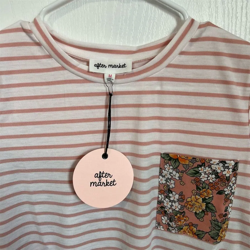 After Market Women's‎ Pink Striped Floral Print T - Image 4