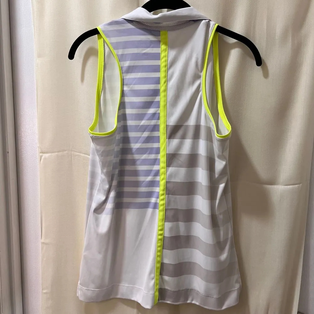 Slazenger Sleeveless Golf Tank Top w/Neon Yellow Trim Striped Pattern‎ White-M - Image 2