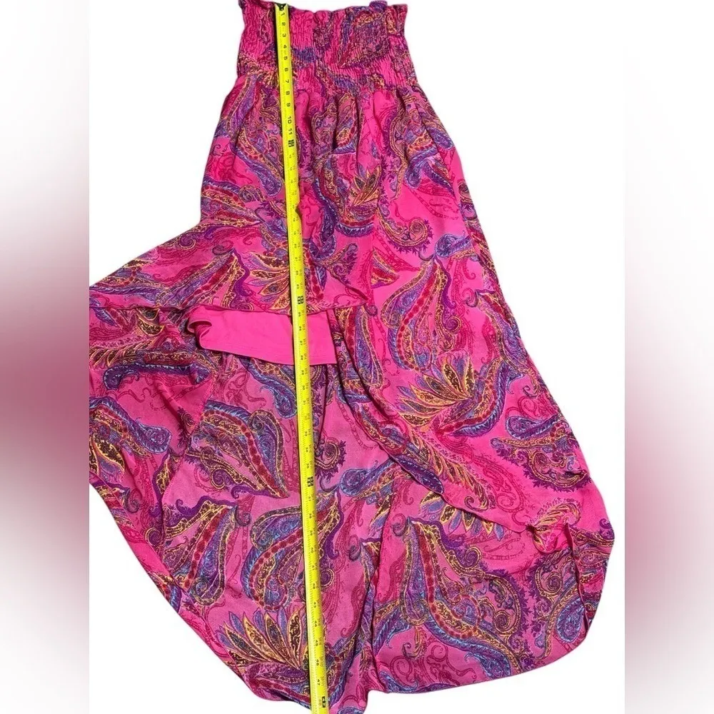 Snap Pink Paisley Strapless Dress High Low Hem Maxi Dress Summer Beach Cover LUp Size L - Image 7