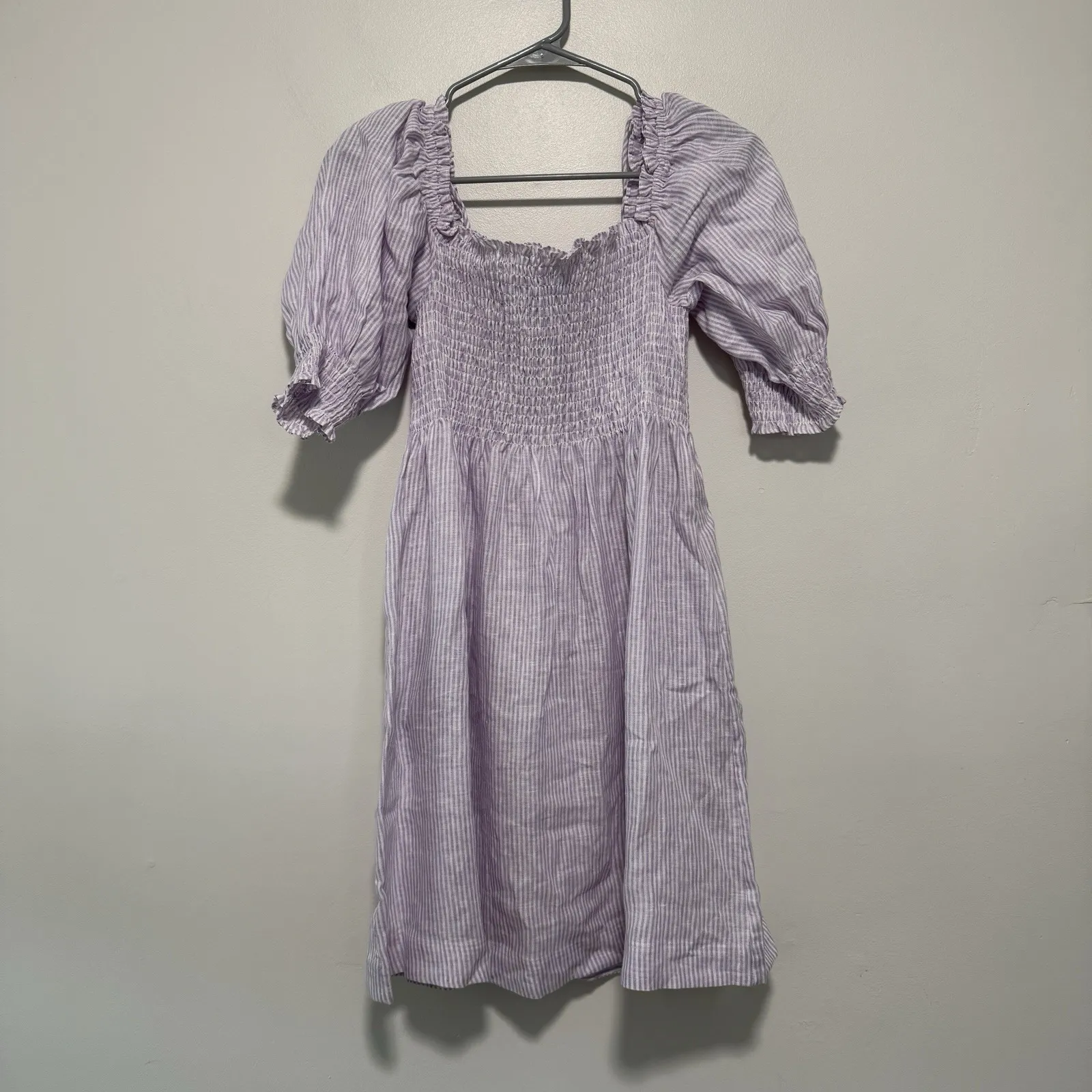 Hill House Home Athena Linen Nap Mini Dress in Lilac‎ Stripe Size XS - Image 3